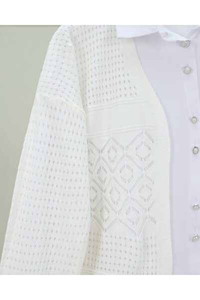 Modamorfo Openwork Seasonal Knitwear Cardigan - Ecru