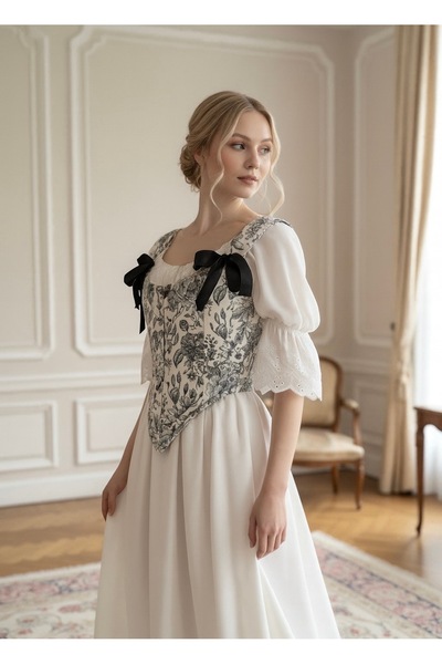 SARA Clothessy Vintage Gri Çiçekli fransız korse büstiyer