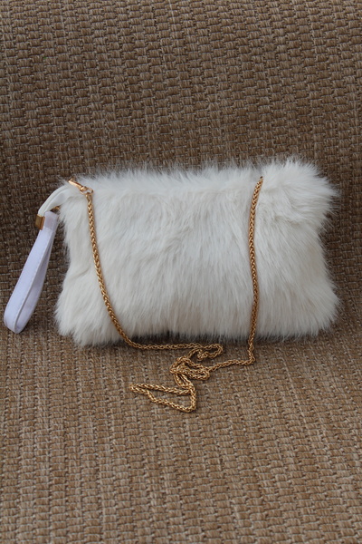 Yama Yagi Gold Uzun Zincir Askılı Kürk Kadın Portföy Çanta