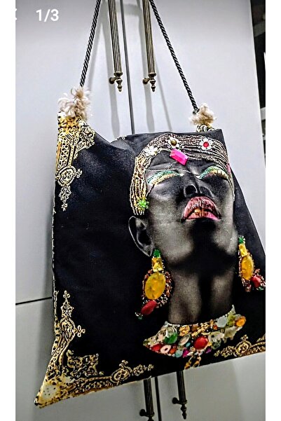 Happy tasarımlarr حقيبة قماشية للفتيات الأفريقيات بسحاب وتصميم مطرز يدويًا