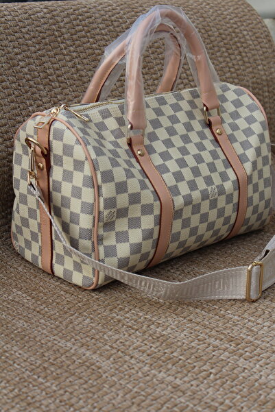 Yama Yagi Checkerboard Patterned Cream Gray Medium Size Women's Shoulder and ...
