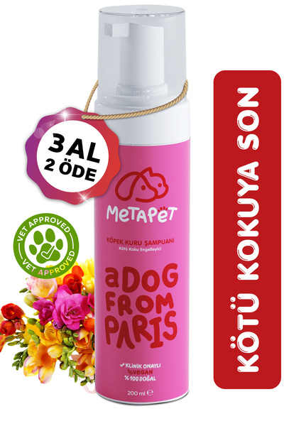 Metapet Koku Giderici Kuru Köpük Köpek Şampuanı, Doğal Ve Organik Köpek Parfümü, Yavrular Için Uygun 200 Ml