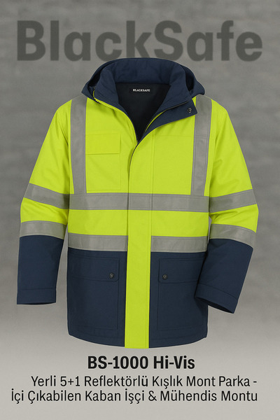 BLACKSAFE معطف شتوي محلي الصنع 5+1 مع عاكسات ضوئية – معطف قابل للفصل من الداخل للعمال والمهندسين/