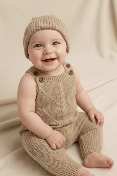 Babily Adjustable Strap Thessaloniki Knitted Hat Knitwear Jumpsuit Salopet Baby