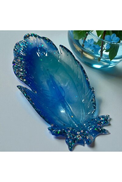 Pelince Epoxy Handmade Feather Serving Tray | Jewelry Tray & Keychain Organizer | 24 cm