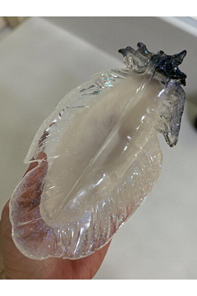 Pelince Epoxy Handmade Feather Serving Tray | Jewelry Tray & Keychain Organizer | 24 cm