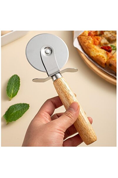 ZUZU MADE Bambu Saplı Paslanmaz Çelik Pizza Kesici Rulet Pizza Bıçağı Hamur Kesici Rulet 17 cm
