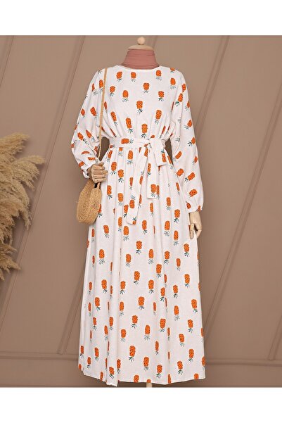 Modamorfo Plátěné šaty s páskem s netopýřím rukávem