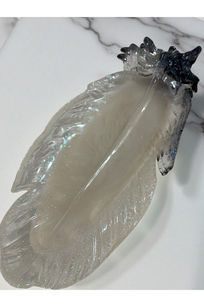 Pelince Epoxy Handmade Feather Serving Tray | Jewelry Tray & Keychain Organizer | 24 cm