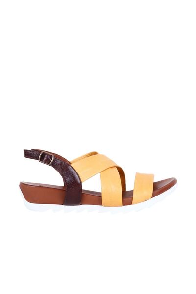 Bueno Shoes Κίτρινα Δερμάτινα Γυναικεία Flat Σανδάλια 01ws0505