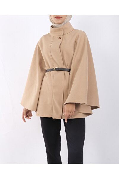 Modamorfo Single Button Belted Poncho - Mink
