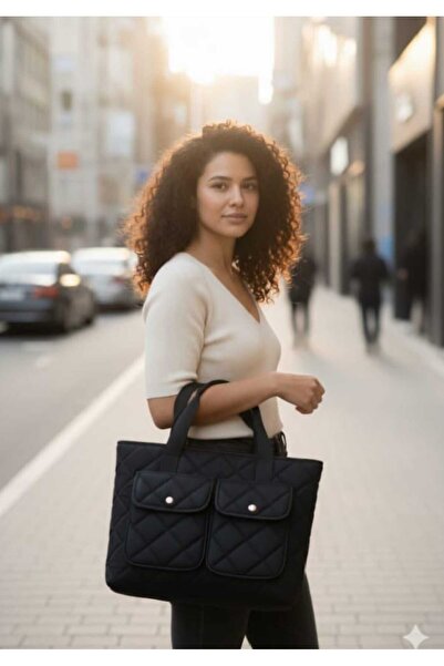 Sofia حقيبة كتف نسائية يومية سوداء مبطنة بحزام