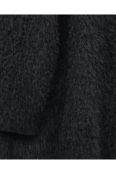 Modamorfo Bearded Jacket with Scarf Detail and Buttoned Front - Black