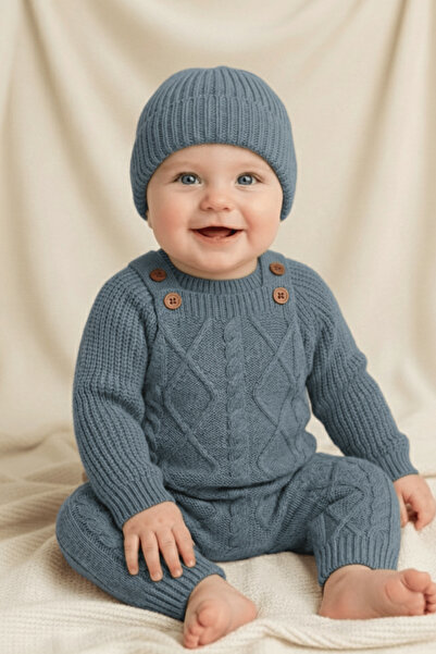 Babily Adjustable Strap Thessaloniki Knitted Hat Knitwear Jumpsuit Salopet Baby