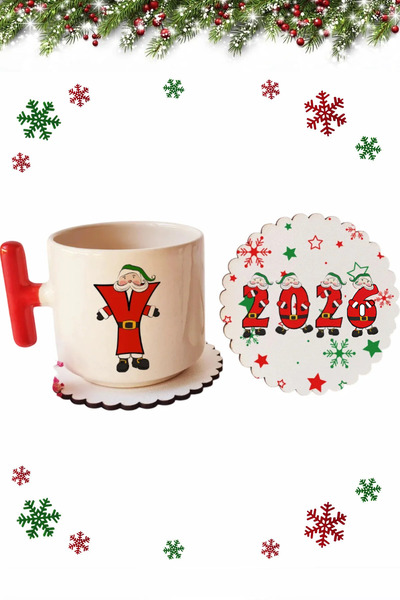 Öz Kupa Yeni Yıl Christmas Yılbaşı Özel Seri Y Harfli Kırmızı T Kulp Lüks Fin...