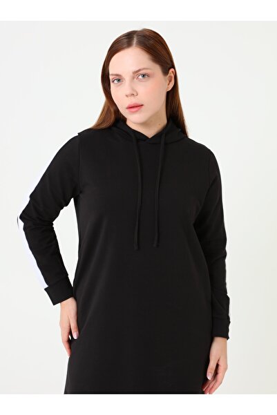 ALİA Plus Size Natural Fabric Sports Tunic&Pants Two-Piece Set - Black -