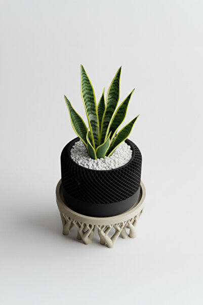 OEM Dual Texture Decorative Pot – Midnight Onyx & Ivory Stone Color