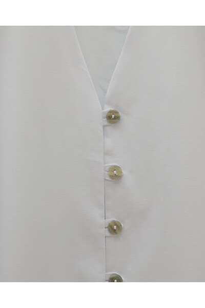Modamorfo V-Neck Buttoned Poplin Shirt -White