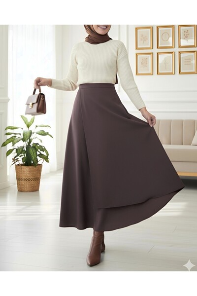 Modamorfo Cross-Front Double Layer Scuba Skirt - Dark Brown
