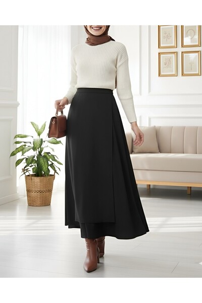 Modamorfo Cross-Front Double Layer Scuba Skirt - Black