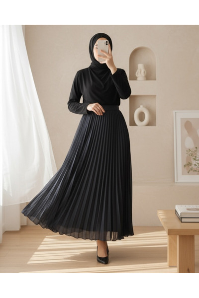 Modamorfo Fusta plisata din sifon cu talie elastica - bleumarin