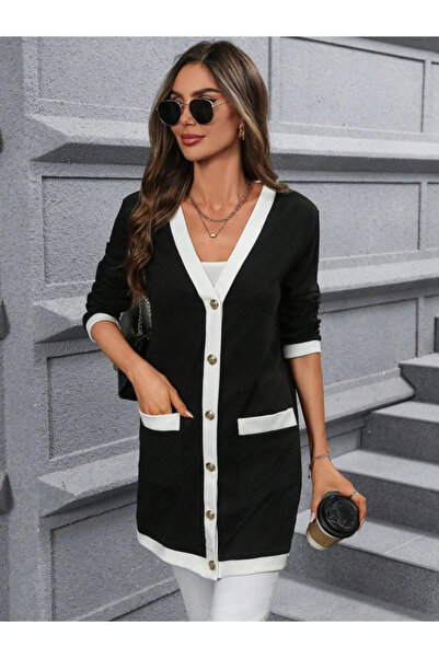 JARDİN ALLURE Women's Long Sleeve Pocket Front Buttoned Long Modal Coat Cardigan