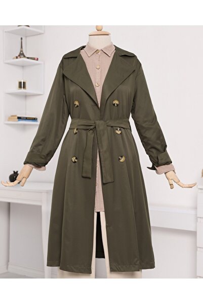 Modamorfo Double Button Belted Long Trench Coat