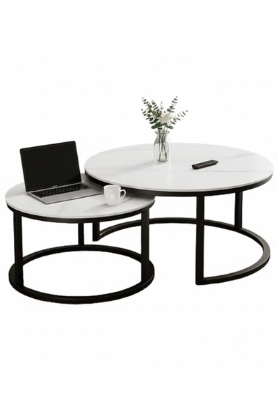 AGD Modern Nested Round Coffee Table Set of 2 with Sturdy Metal Frame