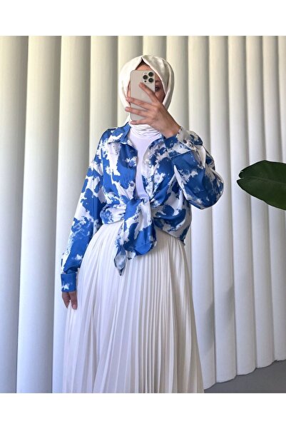 Modamorfo Spray Pattern Satin Shirt - Cobalt