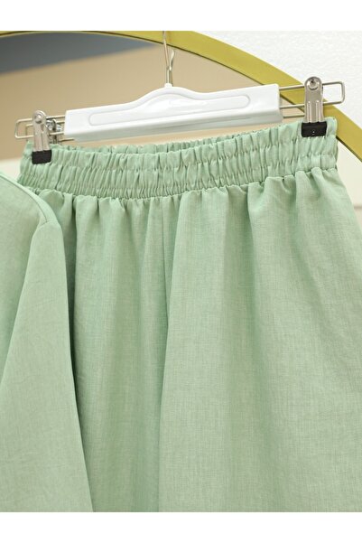 Modamorfo Half Buttoned Elastic Collar Linen Suit - Water Green