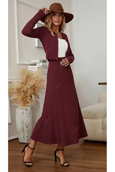 M&G PREMIUM BOUTIQUE Rochie lungă Burgundy Knitwear din material subțire – De...