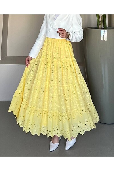 Modamorfo Scalloped Embroidered Folded Skirt -Yellow