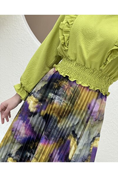 Modamorfo Digitálisan nyomtatott redős szoknya - sárga