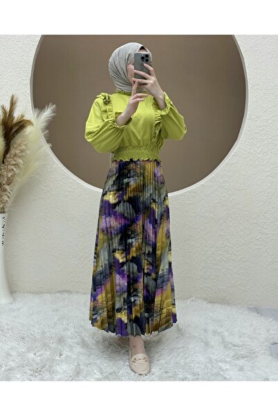 Modamorfo Digitálisan nyomtatott redős szoknya - sárga