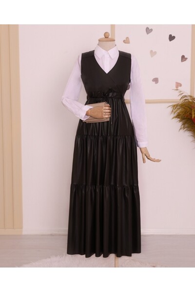 Modamorfo Černá kožená vesta - tunelové šněrování, segmentovaný nulový rukáv