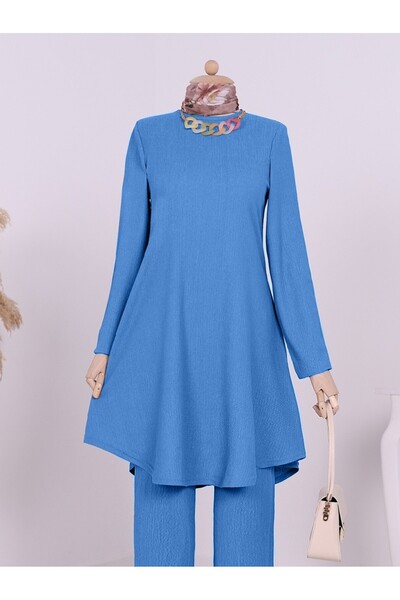 Modamorfo Loose Crinkle Set with Round Neck Necklace - Blue