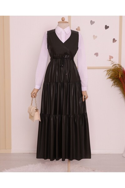 Modamorfo Černá kožená vesta - tunelové šněrování, segmentovaný nulový rukáv