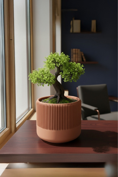 OEM Tall decorative pot with vertical design – Terracotta Ember color