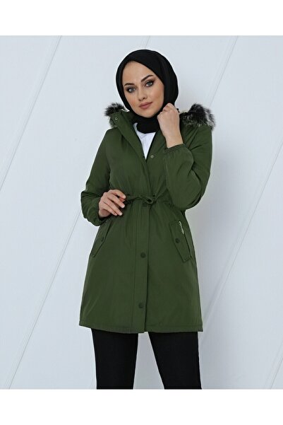 Modamorfo Uvolněný krátký kabát s kapucí a elastickými rukávy a kapsami