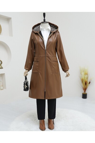 Modamorfo Bag with Zipper Closure Faux Leather Cap - Tan