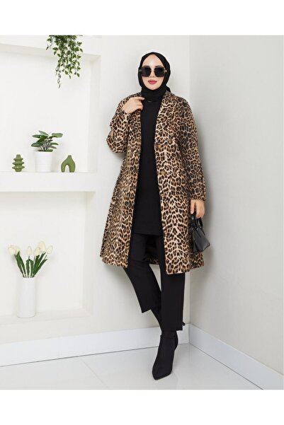 Modamorfo Кашемірна куртка з леопардовим принтом, поясом і кишенями - Леопард