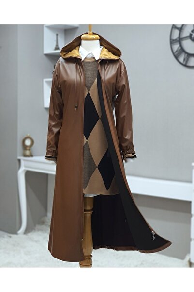 Modamorfo Kožená čepice s kapucí se zipem a elastickými rukávy