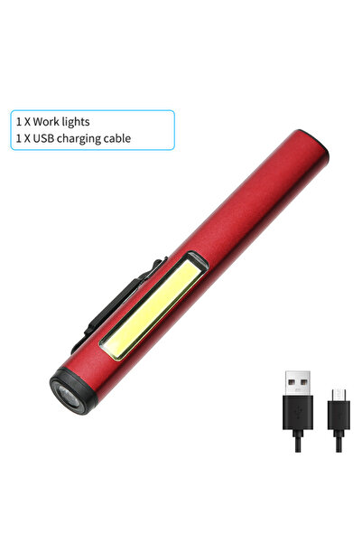 Choice RED Mini Portable LED Pen Lamp COB Side Light Bottom Magnet Flashlight With Pen Clip Built-in Batter