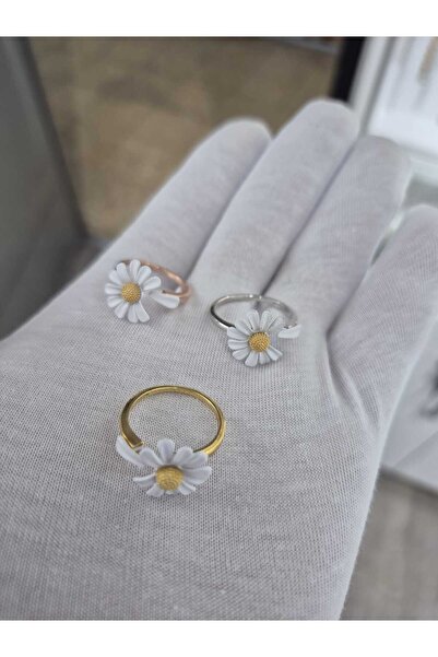 Papatya Silver 925 Ayar Gümüş Rodyum Kaplama Özel Tasarım Mineli Papatya Yüzük