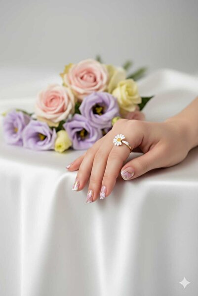 Papatya Silver 925 Ayar Gümüş Rose Kaplama Özel Tasarım Mineli Papatya Yüzük