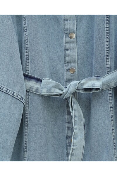 Modamorfo Beli Belted Buttoned Front Trousers Denim Set - Ice Blue