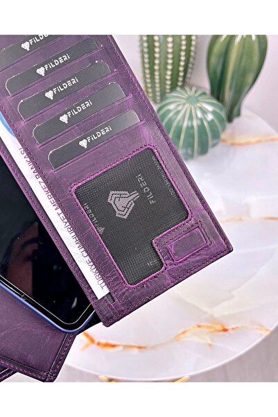 Fil Deri With Phone Compartment - Genuine Leather - Magnetic - Multi-Compartm...