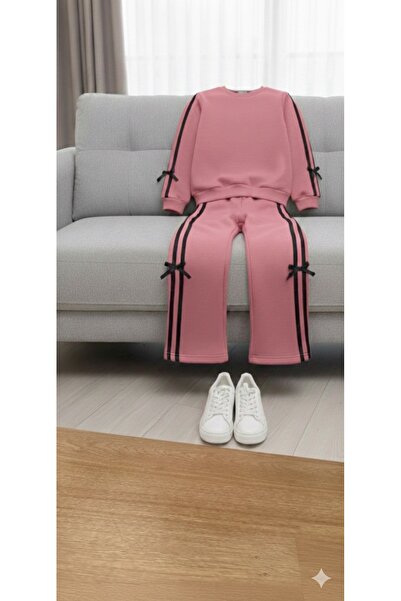 Babito Baby Set de trening dublu pentru fetiță, cu dungi laterale și detaliu ...