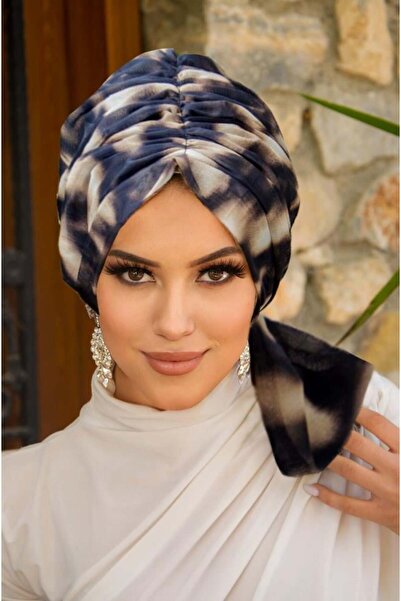 Aişe tesettür Кавовий батик з візерунком, тюлева хустка з застібкою