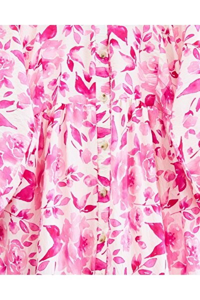 Modamorfo Small Leaf Pattern Half Button Sleeve Elastic Dress -Fuchsia